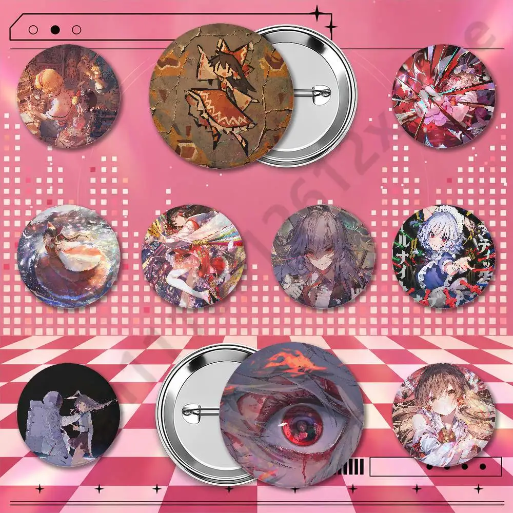 Touhou Project Holographic Badge Pins 25/32/44/58/75mm Round Anime Game Brooches Cosplay Fan Merch Bag Backpack Decoration Colle