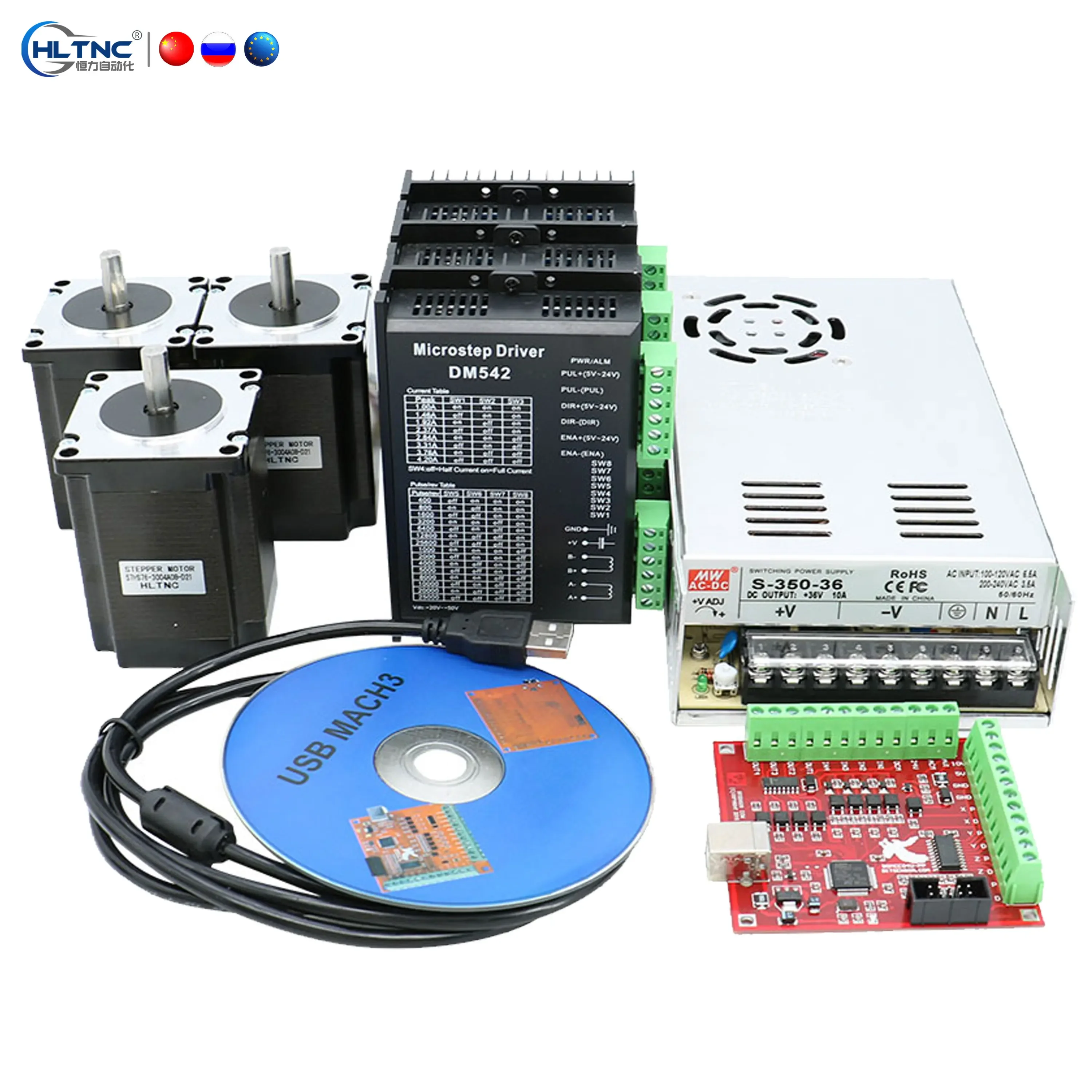 جديد 3 محاور Nema 23 محرك متدرج 255oz-in & Driver + لوحة 3.5A + 220 فولت مصدر طاقة 350 واط + DM542 سائق لـ Cnc #3