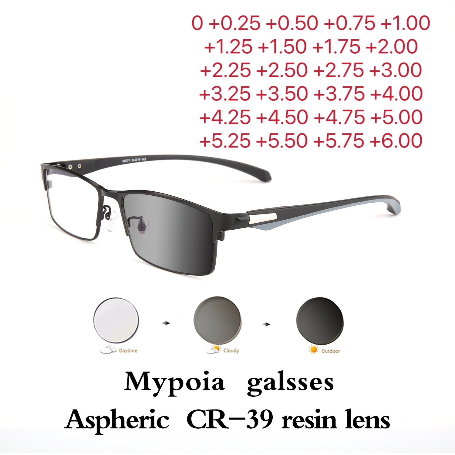 

New Fashion Business Men's Ultra Light Alloy Photochromic Myopia Glasses Outdoor Optical Prescription Glasses