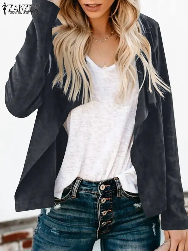 

ZANZEA Vintage Long Sleeve Shirts Casual Loose Lapel Collar Outwear Fashion Holiday Tops Women Solid Color Street Short Tunics