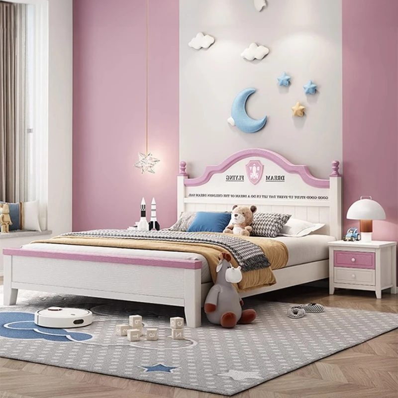 Solid wood children's bed girls princess bed 1.5m single pink girls solid wood storage