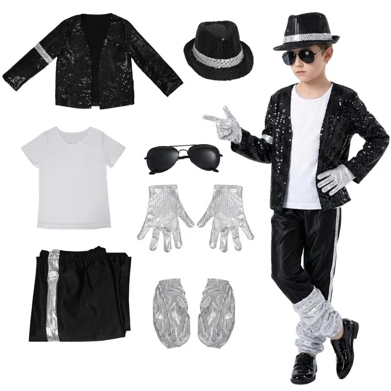 Michael Jackson Adult Cosplay Costume, Sequin Jacket with Hat Glasses Gloves Leg Warmers Full Set Halloween Carnival Fancy Dress view 3