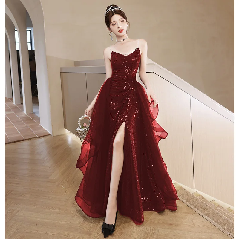 Wedding Party Dress Women's Strap Solid Off The Shoulder Sling Ruffle Skirt Solid Banquet Gown Wedding Prom Dresses for Women