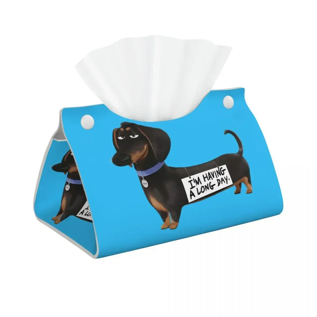 Custom Kawaii Dachshund Facial Tissue Box Cover Rectangular Sausage Badger Wiener Dog PU Leather Tissue Box Holder for Toilet