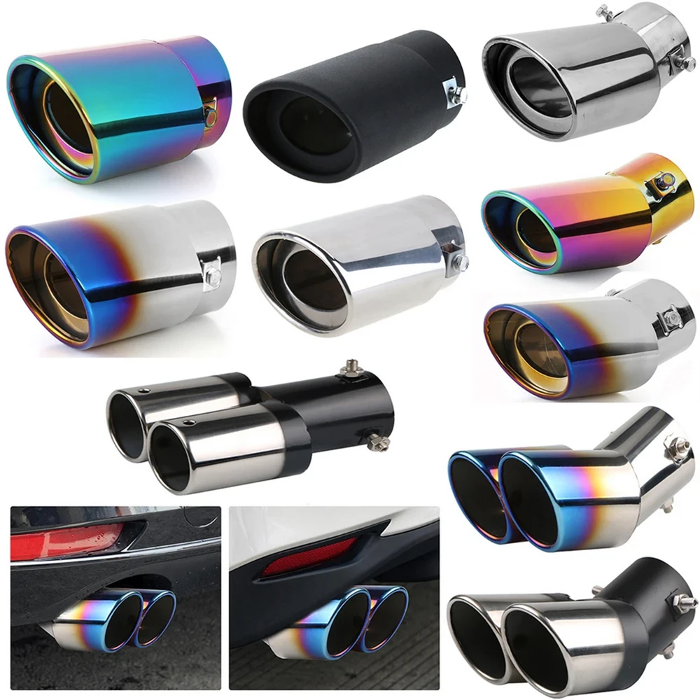 Car Exhaust Muffler Tip Single/Dual Outlet Round Stainless Steel Car Tail Rear Chrome Round Exhaust Pipe Tail Muffler Tip Pipe