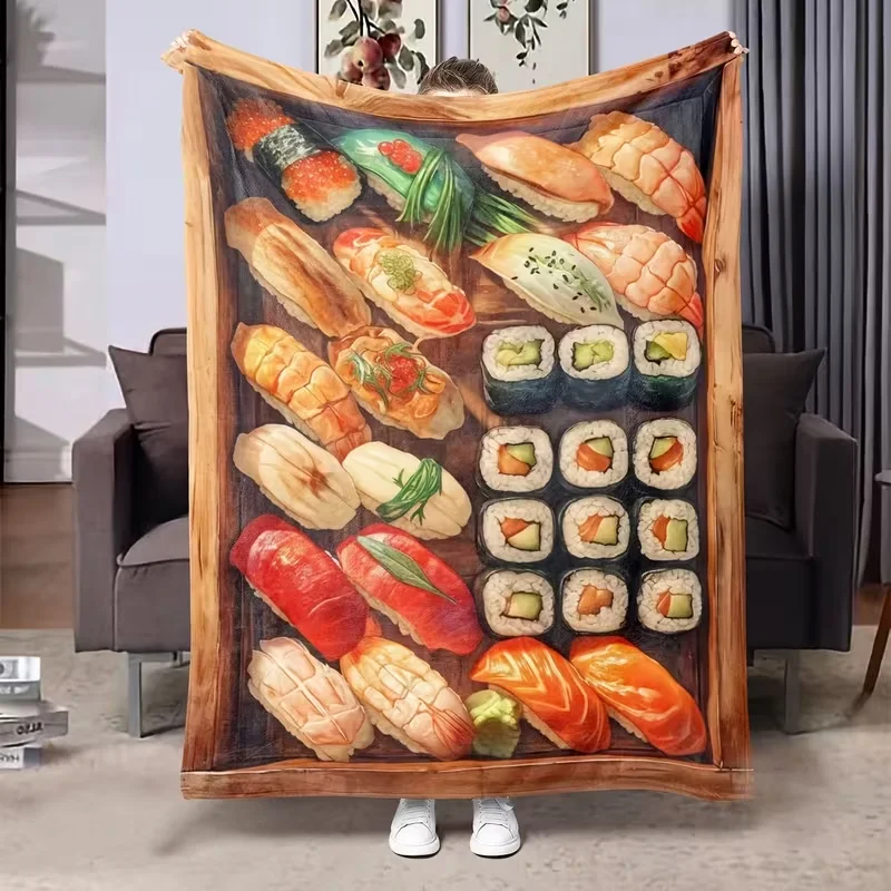 Realistic Sushi Food Printed Blanket Soft Warm Plush Throw Blanket for Bed Couch Sofa Living Room Decor Travel Camping Blanket