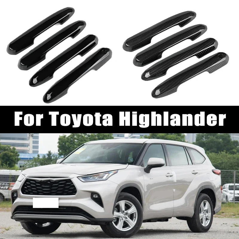

4pcs Carbon Fiber Chrome Car Door Handle Cover Scratch Protective Accessories For Toyota Highlander 2022 2023 2024