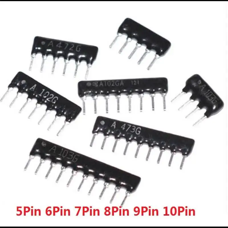 20pcs 저항 네트워크 A05 A06 A07 A08 A10 A09-103G 10K 100K 1K 4K7 470R 330R 220R 100R 옴 DIP 9pin 10pin 7pin 5pin