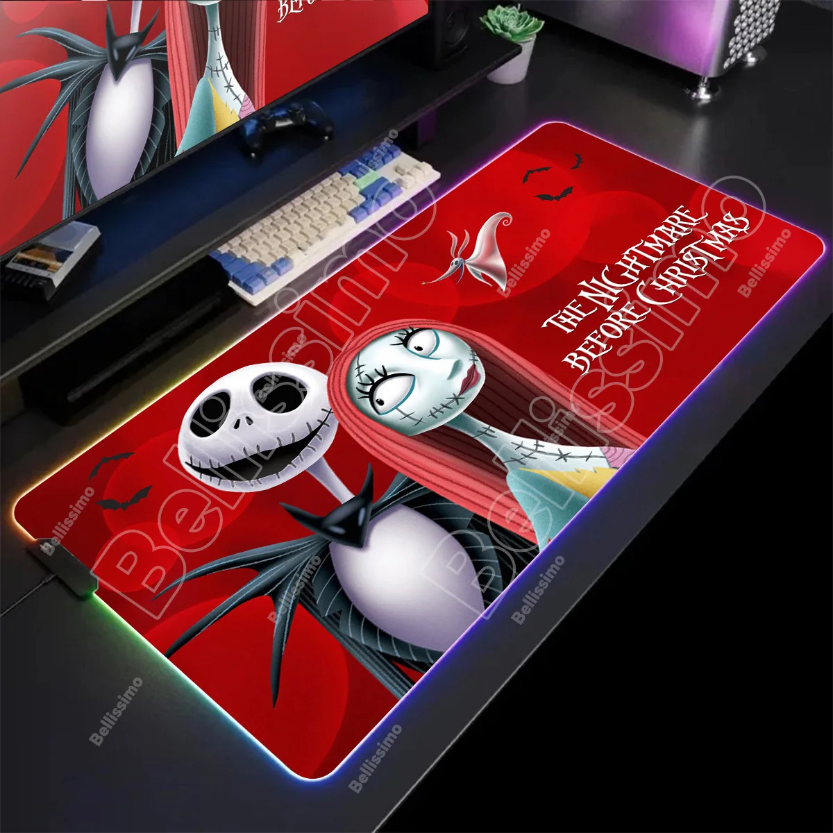 The Nightmare Before Christmas RGB Pc Gamer Keyboard Mouse Pad Mousepad LED Glowing Mouse Mats Rubber Gaming Computer Mausepad