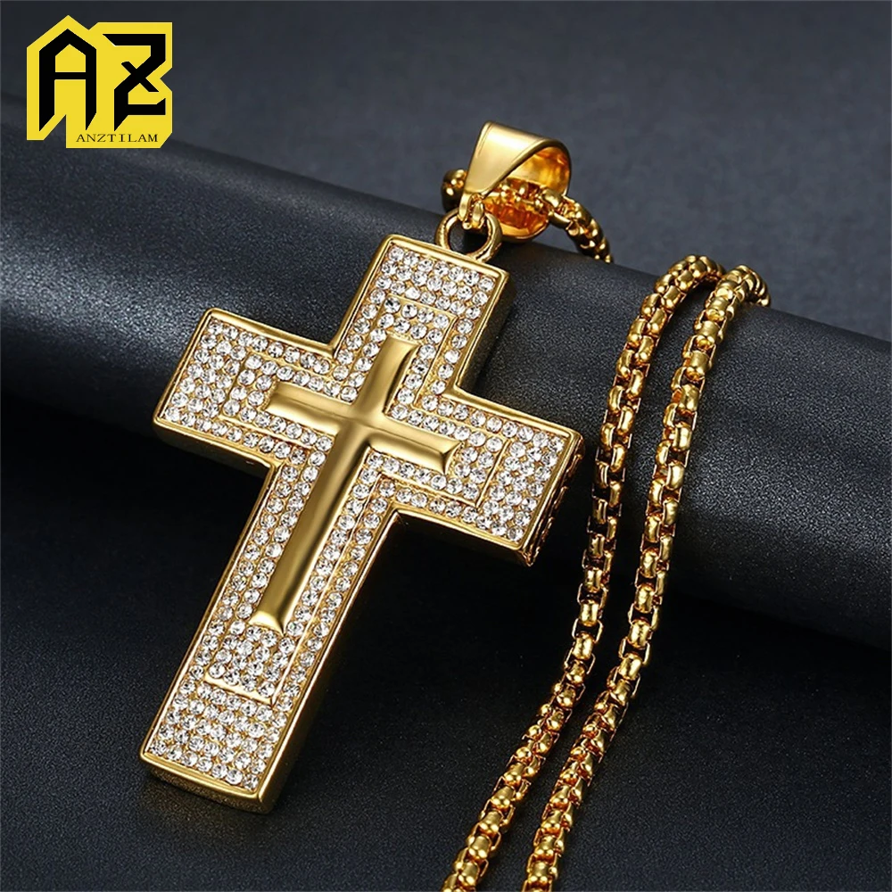 

Anztilam Cross Tag No Fade Кулон из нержавеющей стали 316L Iced Out с длинной цепочкой Ожерелья для женщин и мужчин Ювелирные изделия в стиле хип-хоп