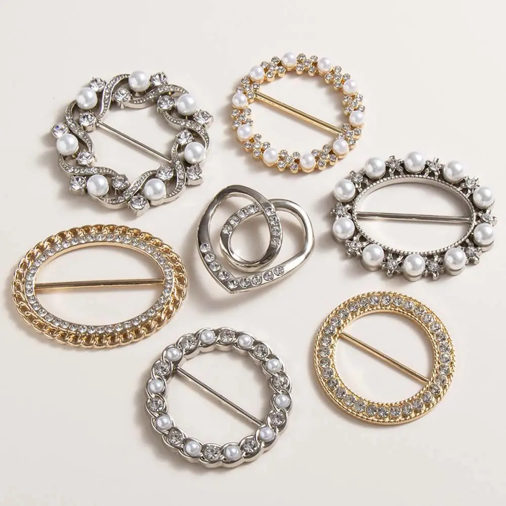 Fashion Jewelry Elegant Square Round Three-ring Pearl Scarf Buckle Brooch Scarf Ring Shawl Clip