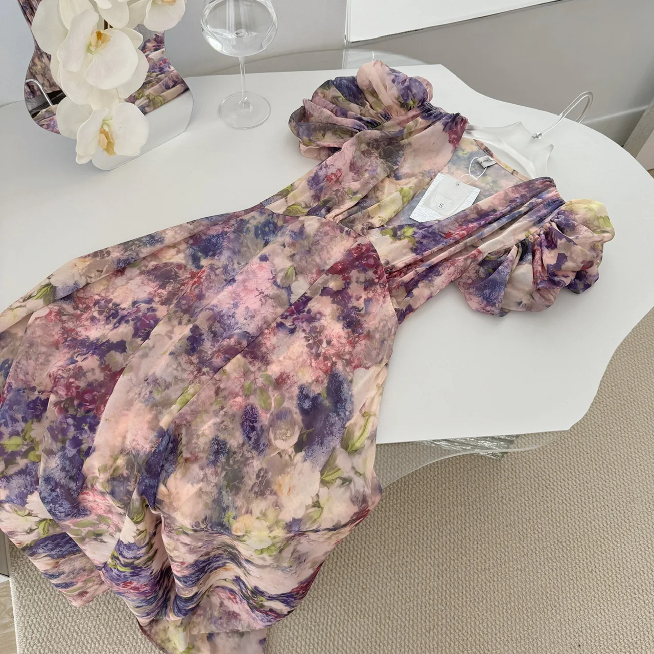 Summer French Vintage Midi V-Neck Floral Maxi Dress Women Evening Aesthetic Tunic Frocks Party One-Piece Robe New Boho Cottage