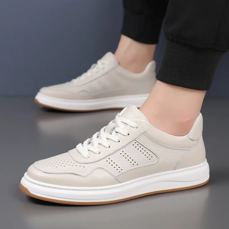 

Новая мужская обувь, повседневная обувь из коровьей кожи, дышащая белая обувь для скейтборда, крутые уличные кроссовки на шнуровке