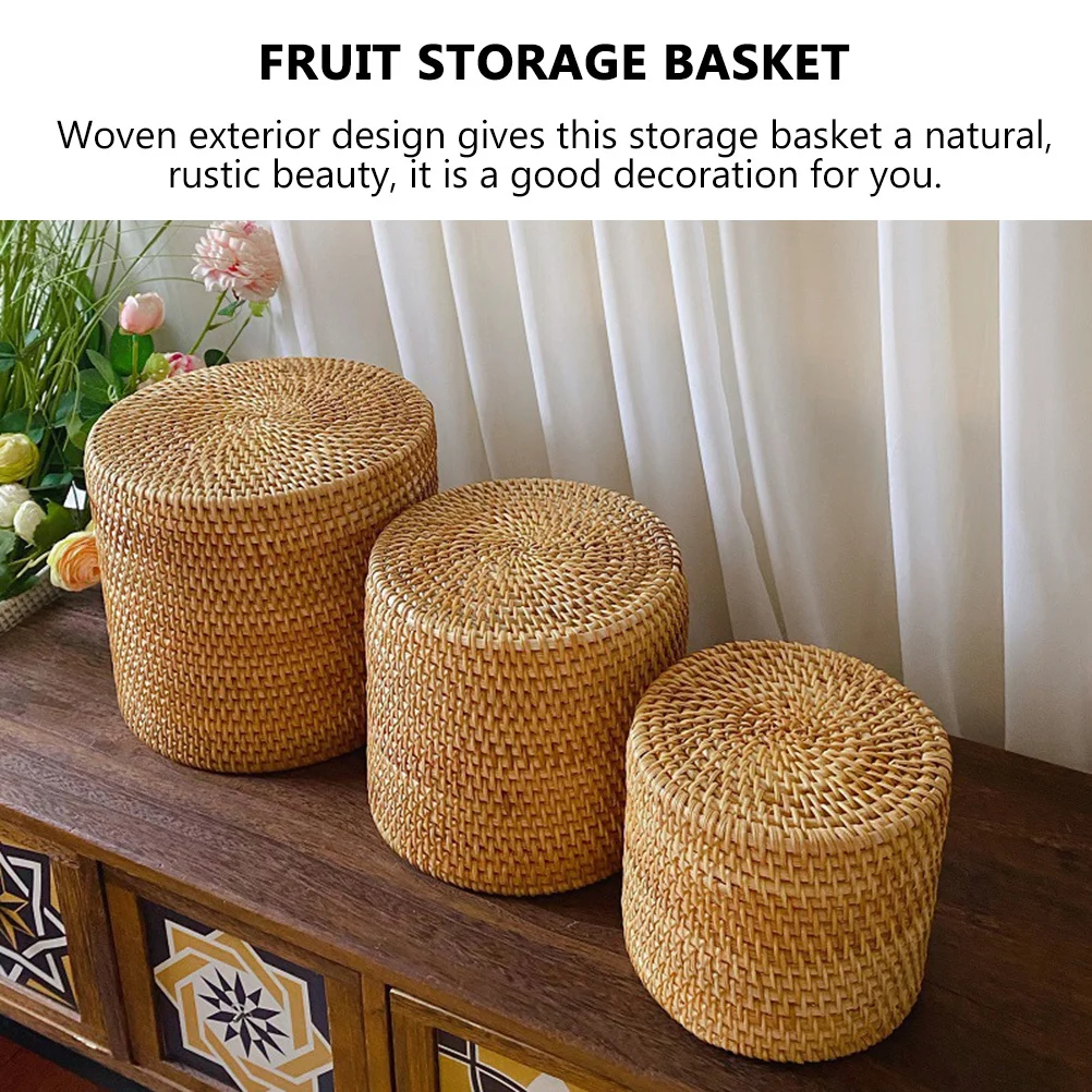 

Imitated Rattan Round Fruit Storage Basket Extra Large Capacity Woven Design For Home Organizing Vegetable Bread Sundries