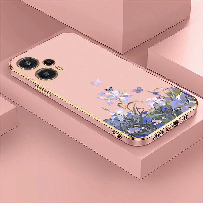 

Poco F8 Ultra Flower Butterfly Pattern Phone Case For Xiaomi Poco F6 Pro F5 F3 C40 C31 Silicone Plating TPU Soft Hoesje