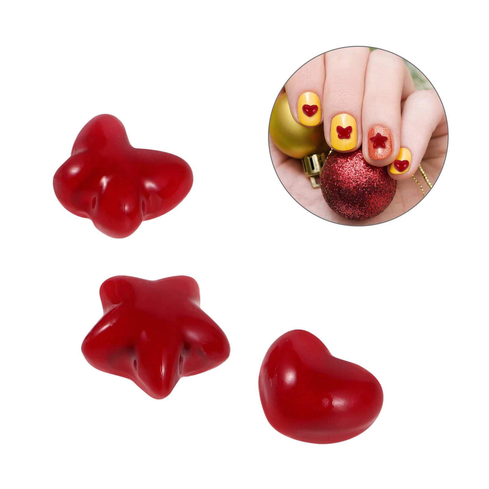 

60pcs Red Romantic Resin Heart Butterfly Star Art Charms Mini Women Diy Manicure Decorations Valentine'S Day Party Daily Wear