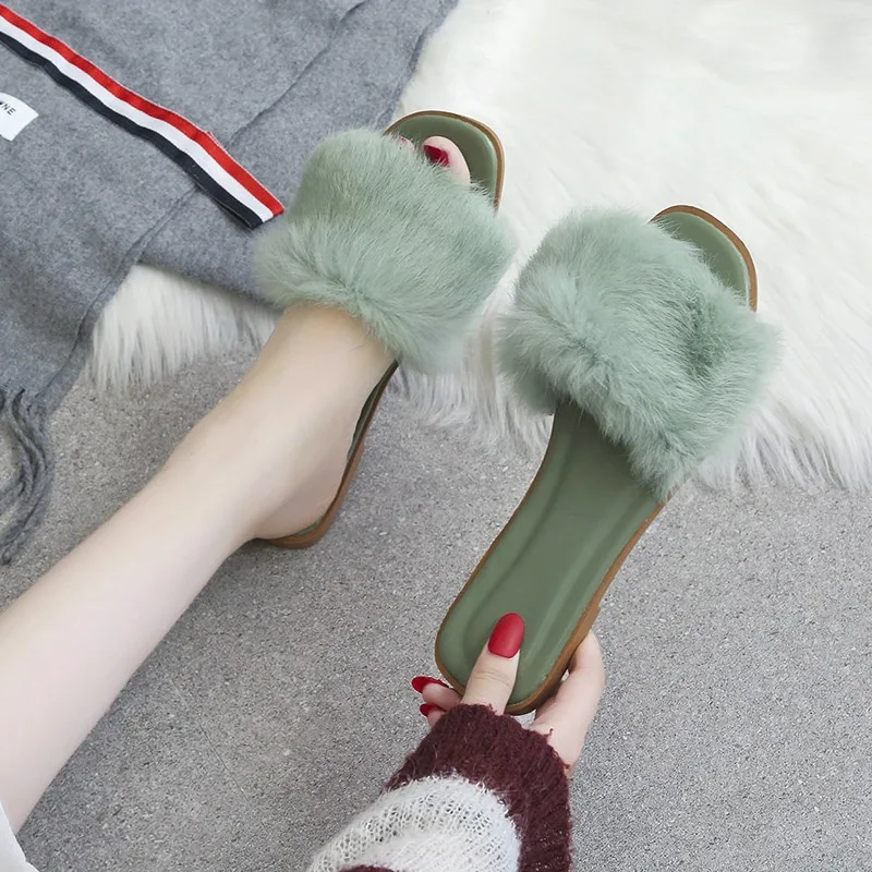 Women Shoes Fur Slippers Home Women Furry Soft Fluffy Plush Platform Flat Cotton Slippers Plus Size House Shoes Zapatos De Mujer