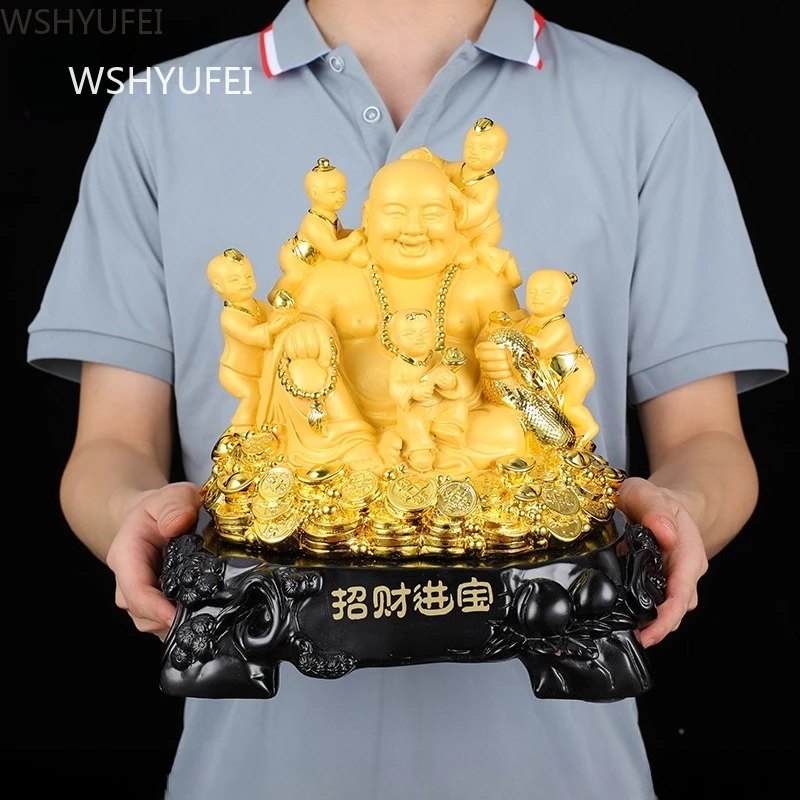 Golden Maitreya Buddha Big Belly Laughing Fortune Ornament Buddha statue enshrined decoration Buddha Hall Desktop Crafts