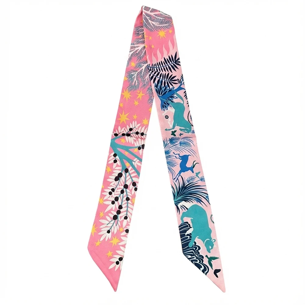 Sommer Frauen Dschungel Tier Druck Satin Band 90 cm Haar Schal Hals Wrap Tasche Gürtel Geschenk Dekoration – Detail 10