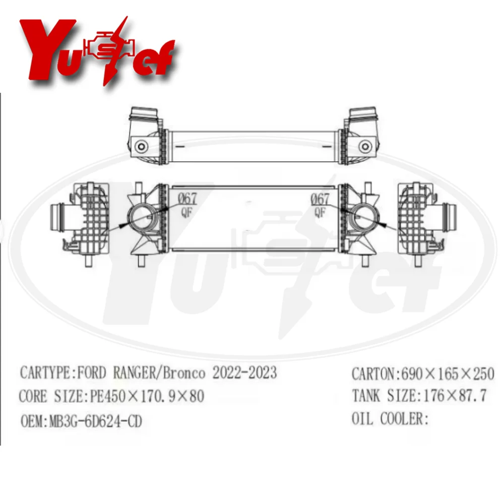 Universal Intercooler for Ford Ranger Bronco 2022-2024 # MB3G-6D624-CD