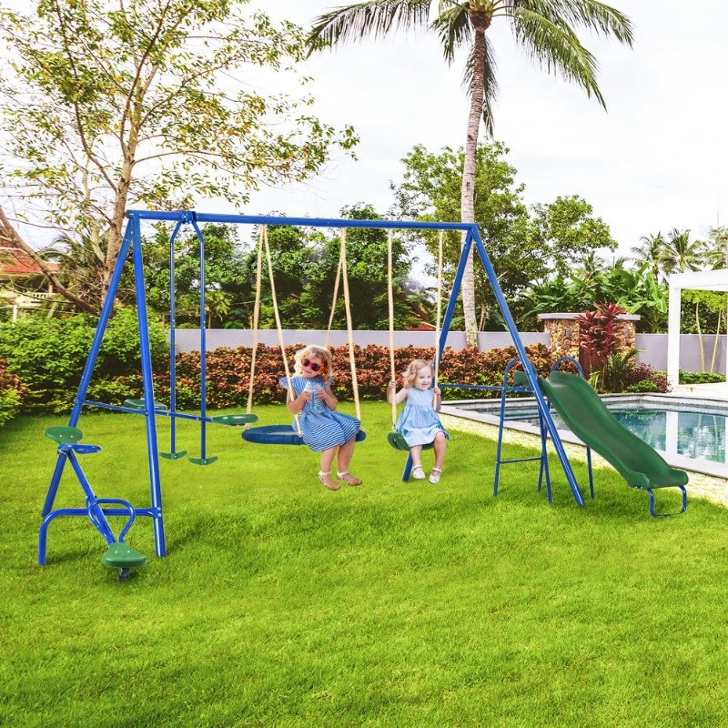 616 Lbs Swing Set for Backyard,5 in 1 Heavy-Duty A-Frame Stand Outdoor Playset for Kids,Slide,Seesaw,Glider,Swing Seat