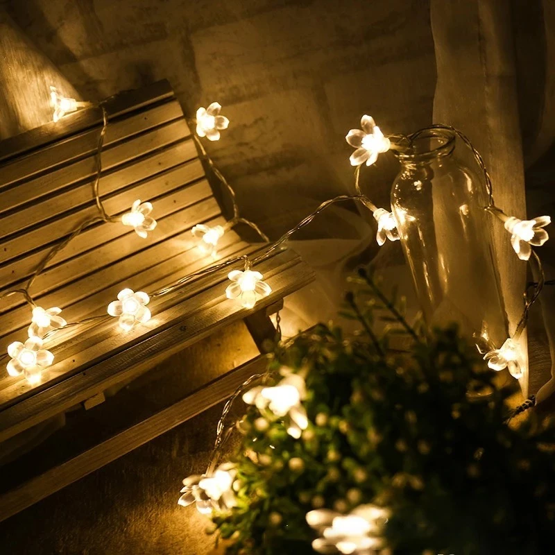 Lampu Tali Peri Bunga Sakura Bertenaga Surya 5m20leds Lampu Luar Ruangan Tahan Air untuk Dekorasi Pohon Natal Taman Pesta Pernikahan