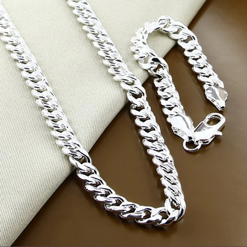 

925 Sterling Silver Jewelry Sets Fashion 10mm Hip Hop Chain Necklace Bracelet Set For Male Christmas Engagement Gift Wholesale