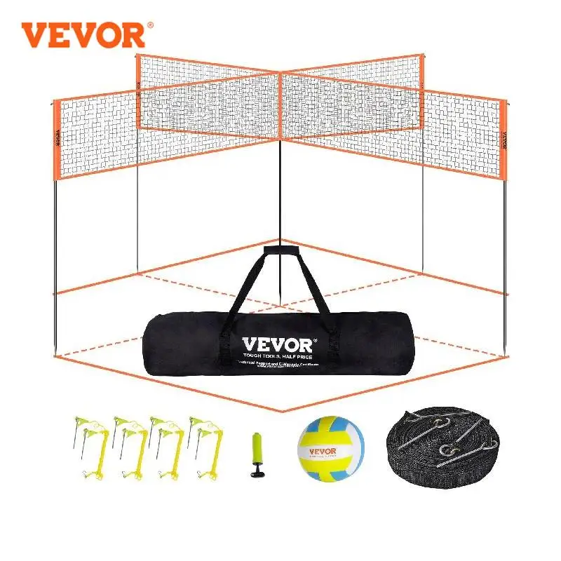 

VEVOR 4-Way Volleyball Net Outdoor Badminton Net Set for Backyard Beach Lawn with Carrying Bag 4 Square Quick Assemble Game Set