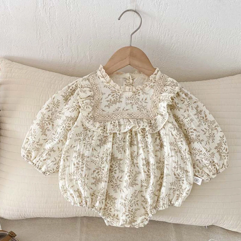 

2025 New Autumn 0-24M Baby Girls Clothing Toddler Baby Girls Romper Long Sleeved Cotton Print Korean Style Climbing Suit