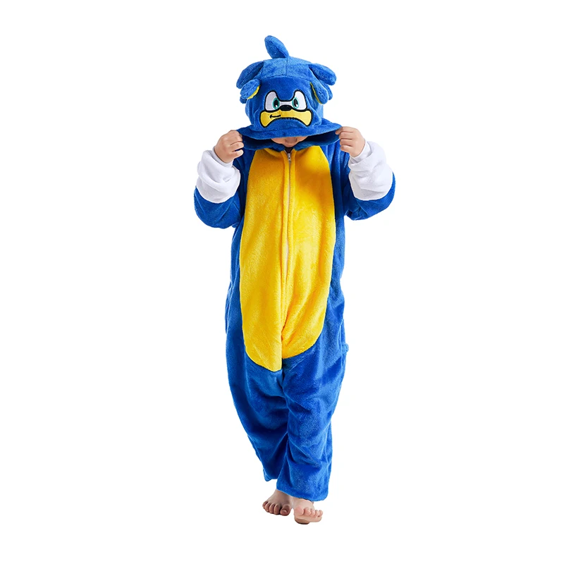 Kigurumi Girls Boys Cartoon Sleepwear Kids Children Cute Sonic Onesies Animal Flannel Pajamas For Christmas Halloween Party