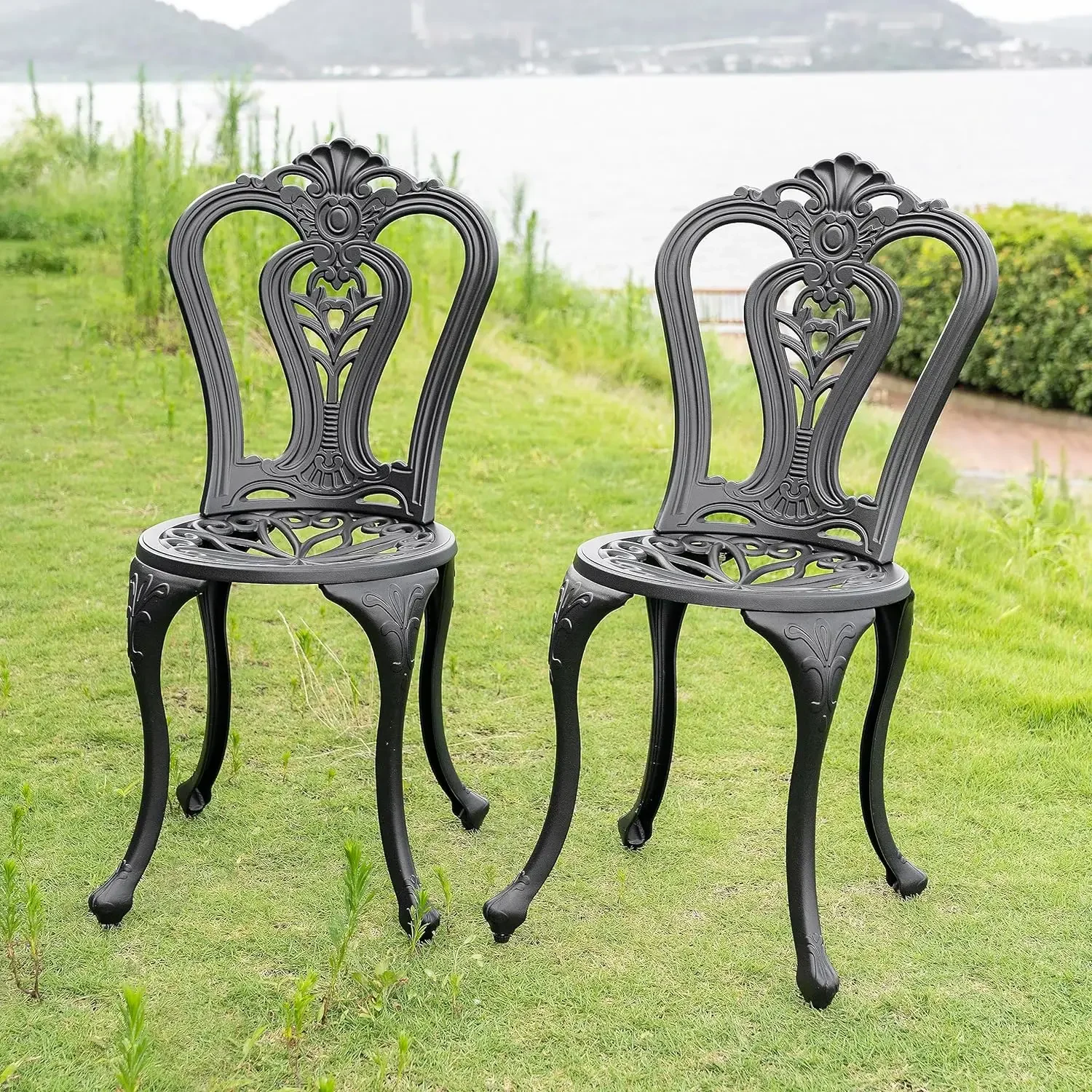 

Cast Aluminum Patio Chairs All Weather Outdoor Dining Chairs Indoor Outdoor Bistro Chairs for Balcony, Backyard, Garden