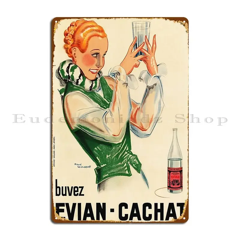 Buvez Evian Cachat Mineral Water 1935 Vintage Art Deco placa de Metal placa de pared personalizar fiesta divertida crear cartel de estaño cartel