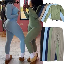 FAGADOER Autumn New Sports Two Piece Set Women Outfit Solid Stretchy Long Sleeve Tops and High Waist Leggings Jogger Streetwear