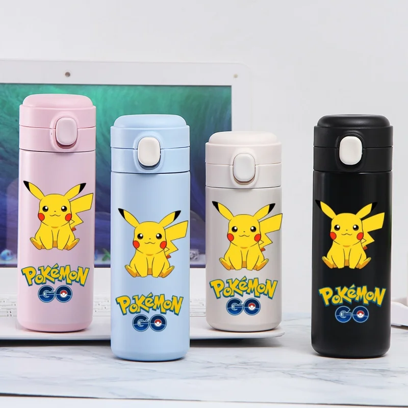 420ML Pokemon Pikachu Stainless Steel Water Cup Leak Proof Vacuum Thermos Travel Portable Cartoon Children Drinking Cup Gift