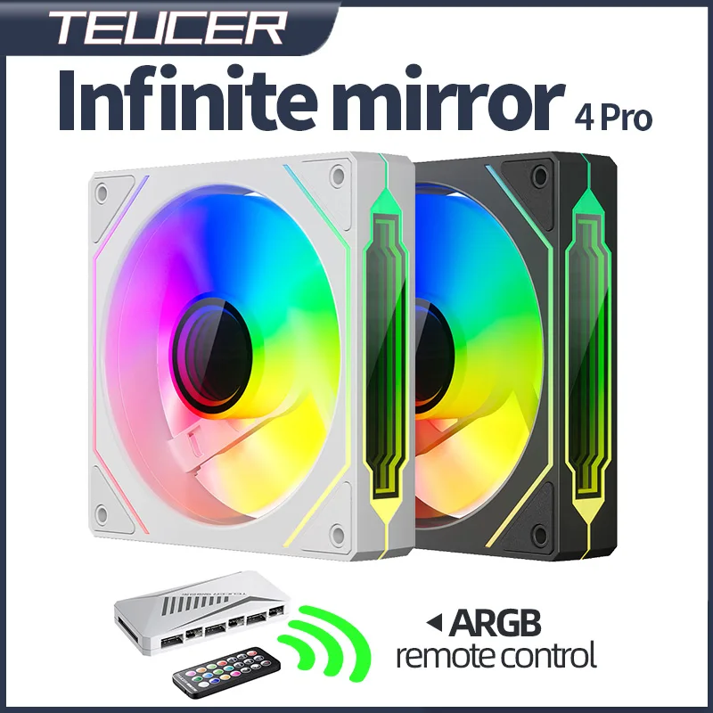 Teucer Infinite Mirror 4Pro 120mm PC Case Fan PWM ARGB Water Cooler CPU Cooling Ventilador Unlimited Space ARGB Remote Control