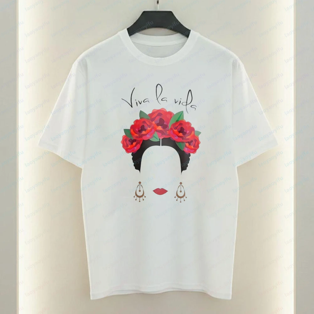 Frida Kahlo Viva La Vida Women T-Shirt Mexican Feminist Graphic Tops Boho Casual Cotton Tee Classics Retro Ropa Mujer for Women
