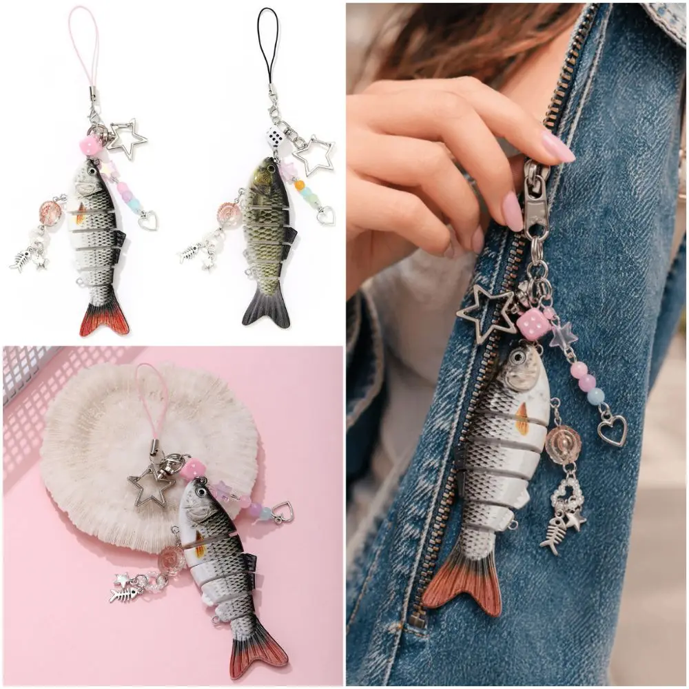 Colorful Simulation Fish Keychain Multi-section Design Multi Jointed Bionic Fish Keychain Simulation Acrylic Backpack Pendant