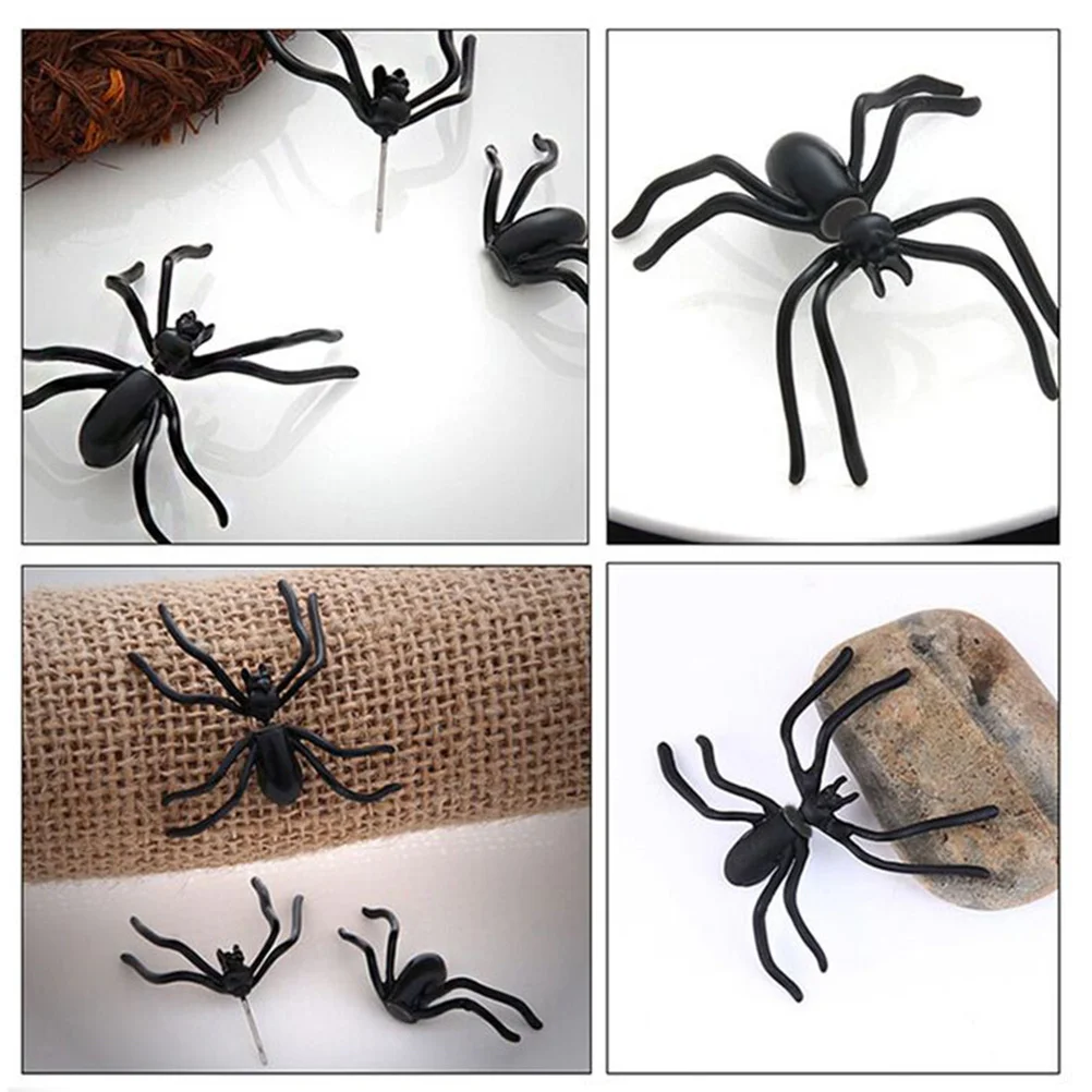 

12Pcs Black Spider Stud Earrings Alloy Punk Halloween Jewelry Creative Design for Women Gift Work Party Banquet