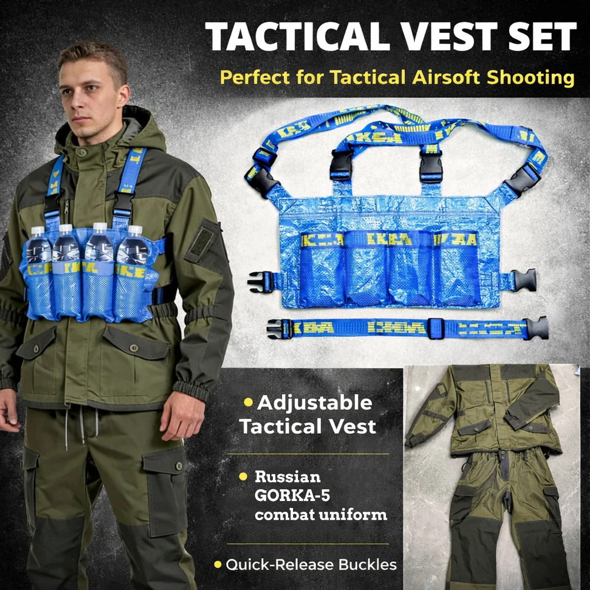

Russian GORKA-5 Tactical Suit Spetsnaz Combat Uniform with Adjustable Vest Escape from Tarkov Cosplay Gear for Men Hunting