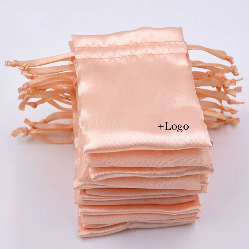 100PCS Satin Drawstring Pouches High Grade Champagne Satin Jewelry Bags Necklace Bead Container Gift Bag Soft Bags Wigs Packing