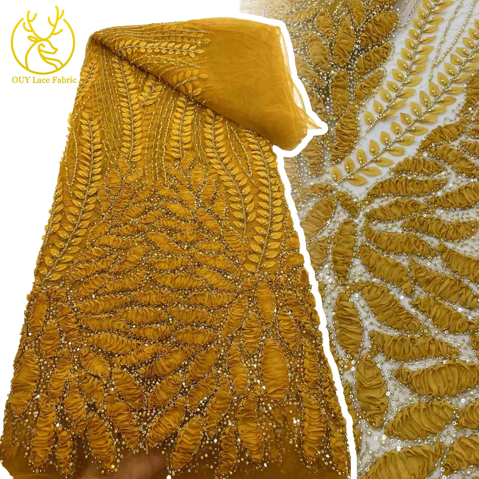 

2025 Luxury African Hand Embroidered Sequins Beaded Lace High Quality Elegant French Sequins Fabric for Women's Wedding Dresses