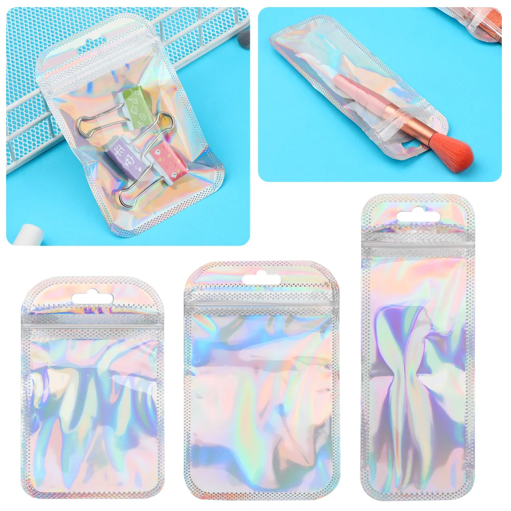 50 teile/beutel schillernde selbst dichtende Opp-Beutel verdicken transparent mit Hänge lochs chmuck Display-Verpackungs beuteln – Detail 6