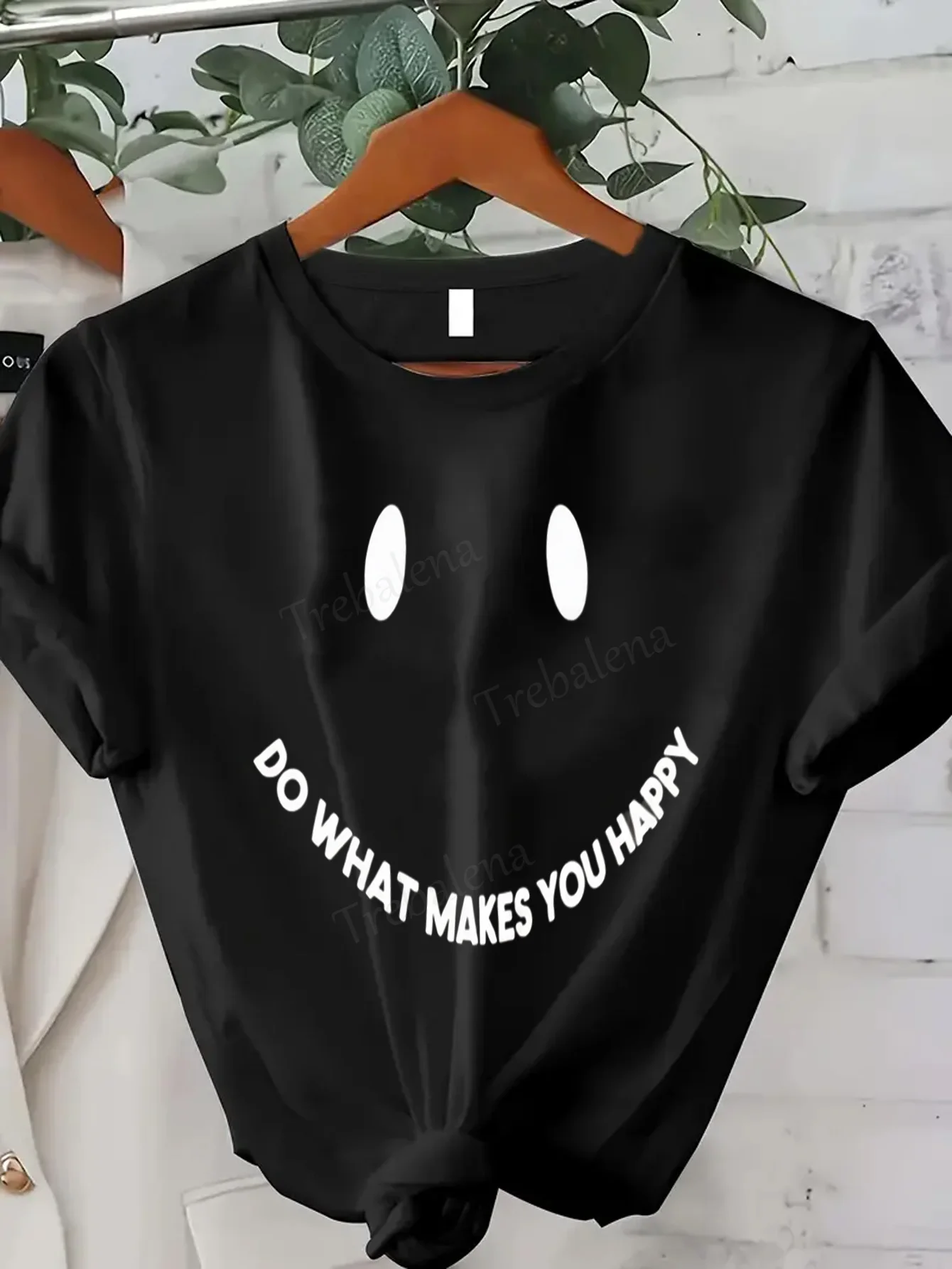 

Women T-shirt Smile Face T-Shirt "Do What Makes You Happy" - Casual Sexy Women's Tee