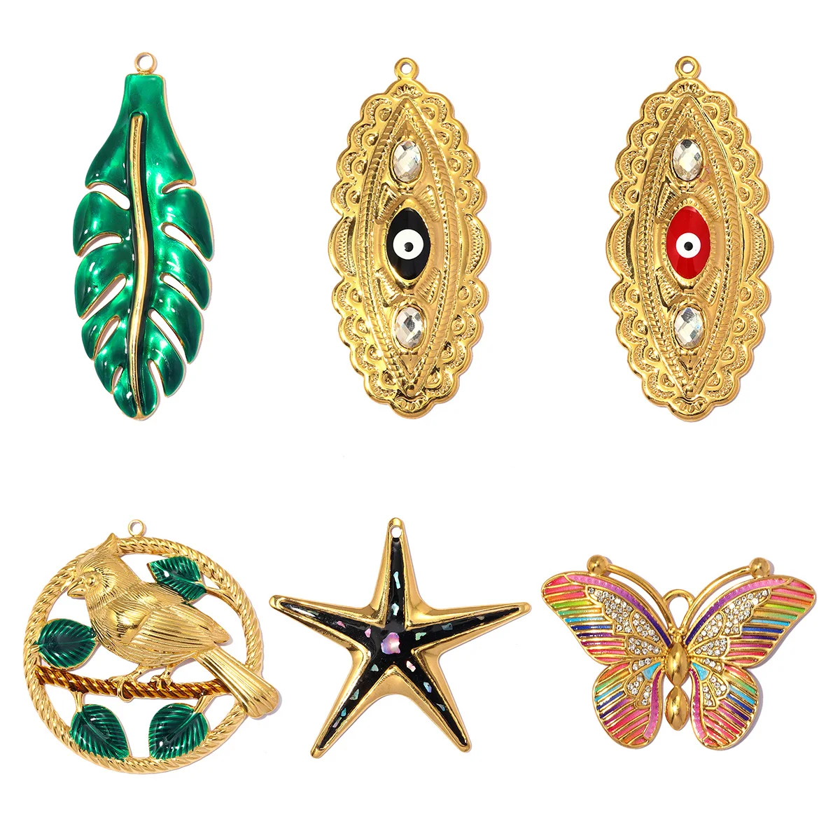 3pcs/Lot Stainless Steel Magpie Leaf DIY Charms Enamel Butterfly Starfish Necklace Pendant Woman Oval Evil Eye Jewelry Wholesale