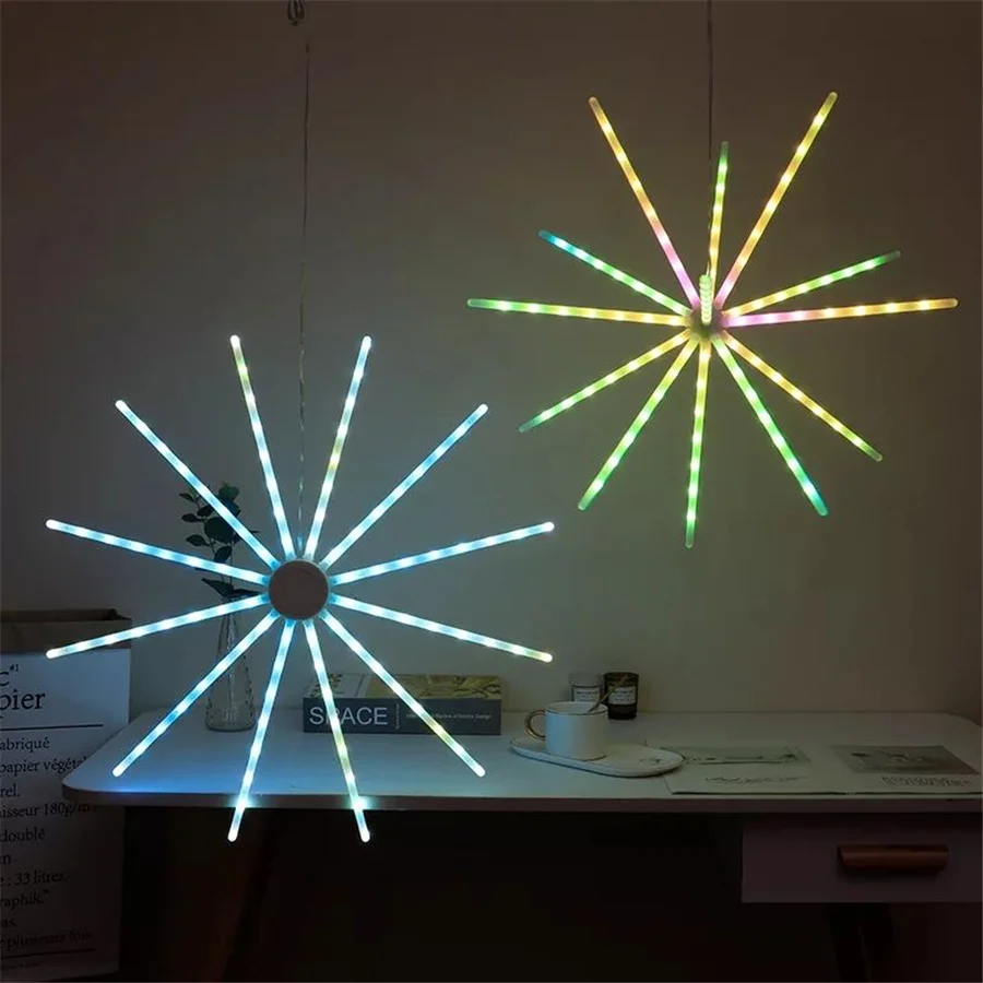 2023 LED RGB Hanging Firework String Light Waterproof 18 Modes Starburst Christmas Fairy Light Garland for Party Courtyard Decor