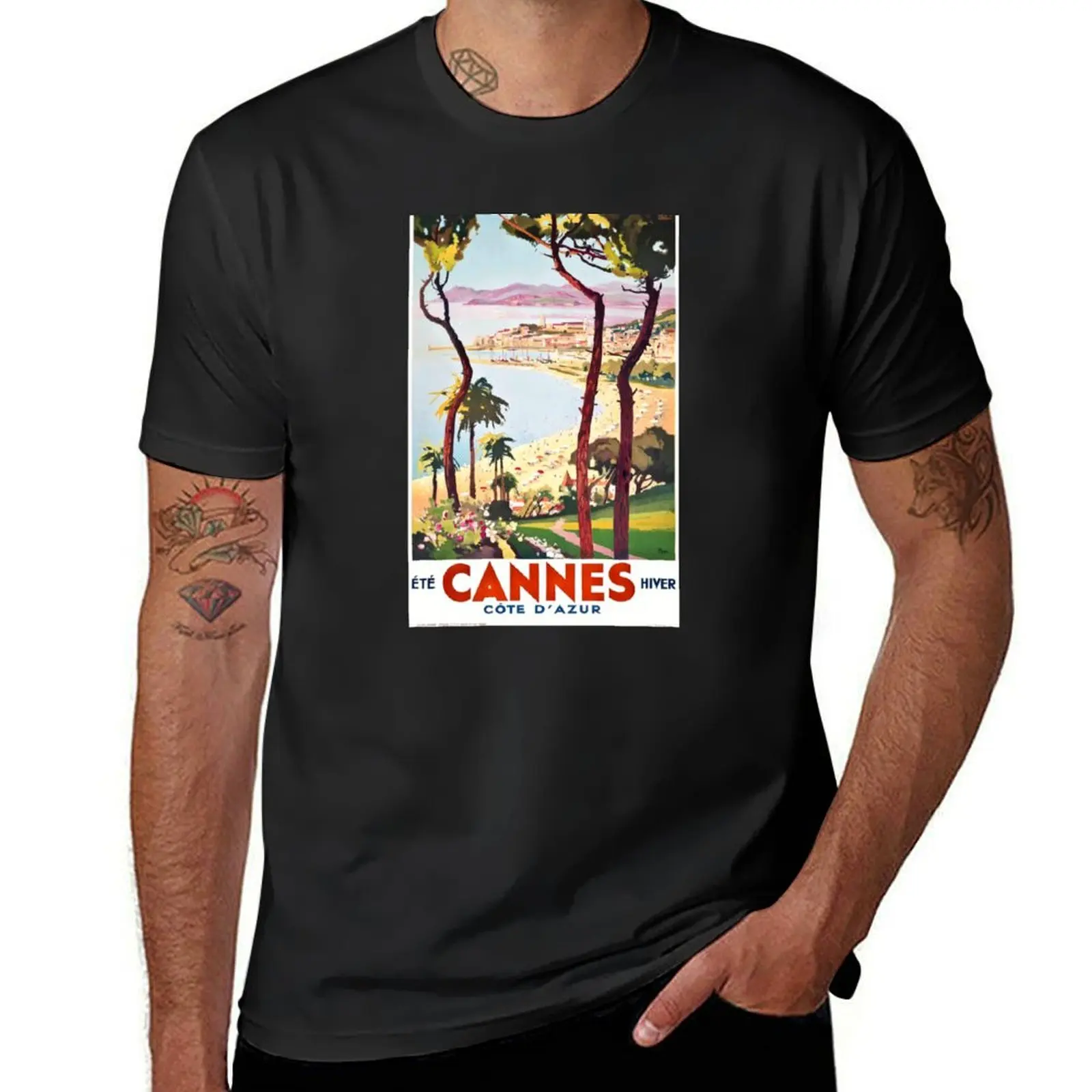 1938 France Cannes Cote D'Azur Travel Poster T-Shirt Aesthetic clothing quick drying men graphic t shirts