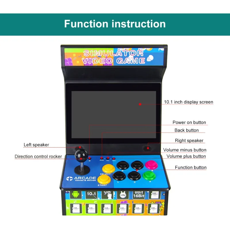 Retro mini game arcade emulator built-in battery 10 inch monitor USB charging port