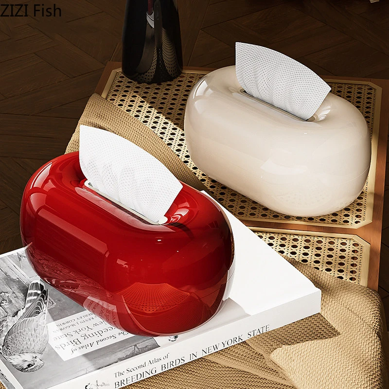 Creative Round Tissue Box Spring Type Coffee Table Desk Decoration Minimalism Oval Tissue Box Bedside Table Paper Towel Case