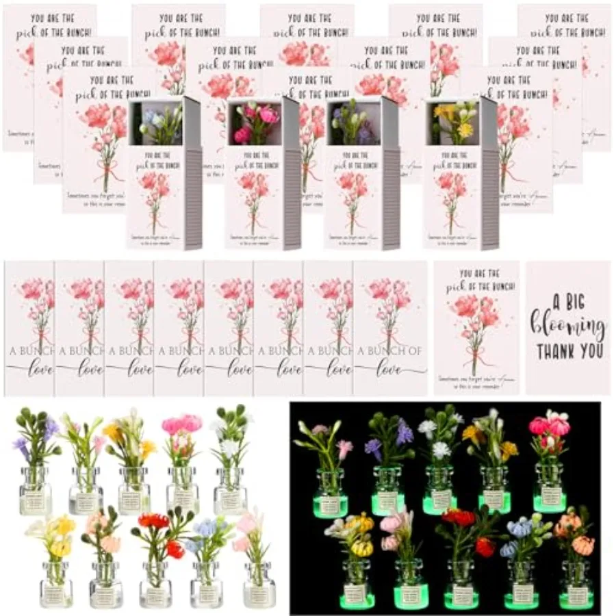 

12 Sets Thank You Gifts for Women Mini Glass Bud Vases Bulk with Box Positive Cards Appreciation Gifts for Teacher Mother's Day