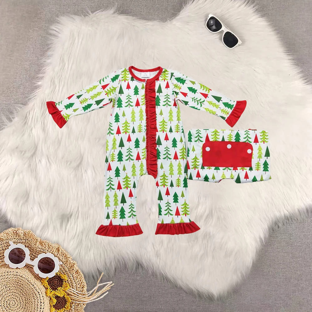 

9.6 Baby Winter Rompers Baby Infant Girls Christmas Tree Buttons Rompers